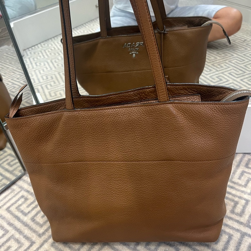 Prada Vitello Phenix Grain Leather Tan Large Shopping Tote Bag in Cannella Brown - Picture 6 of 9